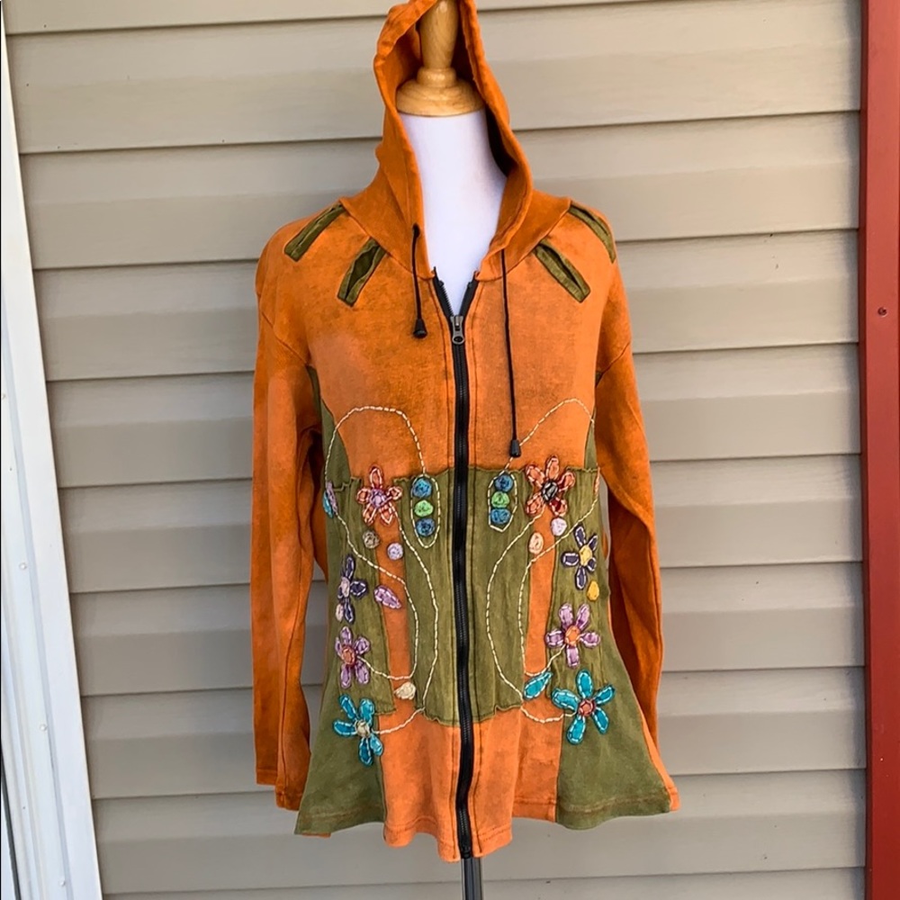 Orange and Green Floral Hippie Women's Sweater